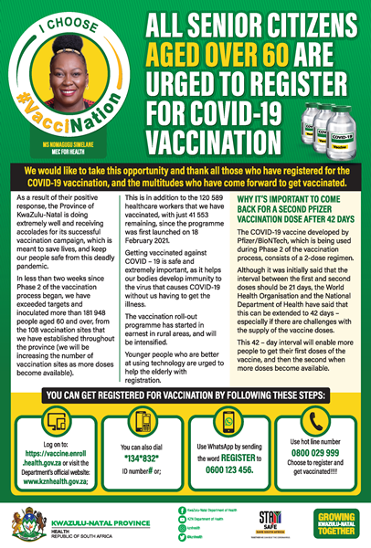 Citizens 60 years and above are encouraged to get vaccinated